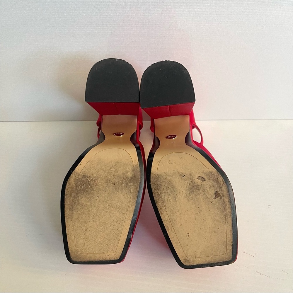 Zara Satin Red Platform Pump Square Toe Heels - Picture 10 of 12